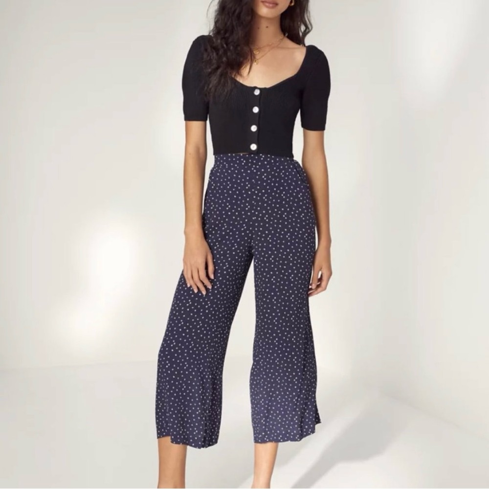 Aritzia Navy Polka Dot Wide Leg Pants